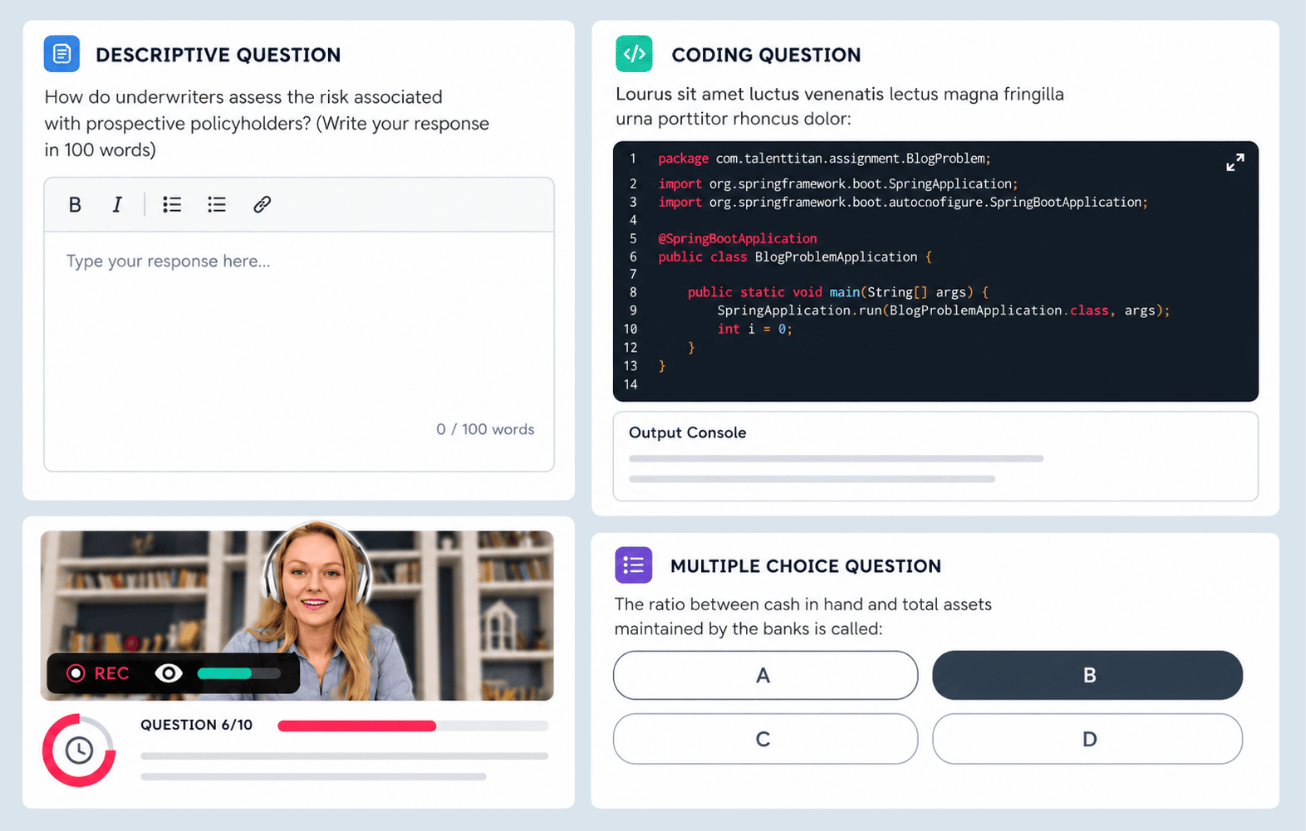 Talent Titan's agentic AI powered MERITA assessment platform enabling AI screening at scale with MCQ, coding, and video assessments, candidate evaluation workflows, and real-time hiring metrics